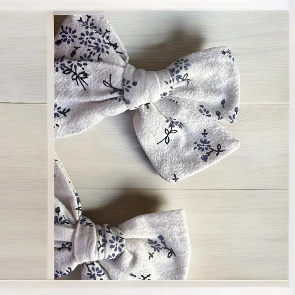 Handmade floral print hand tied Hair bows for kids